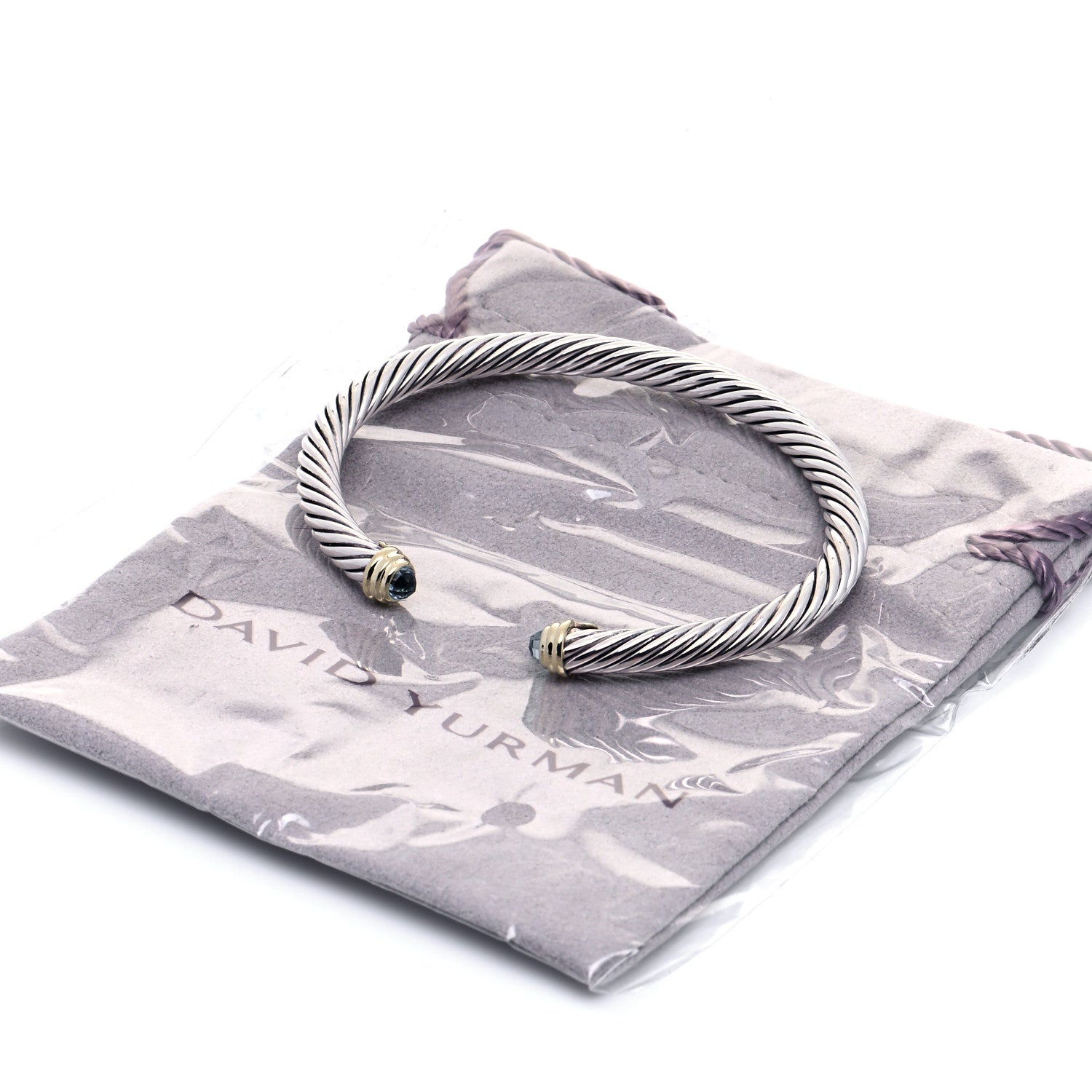 David Yurman Sterling Silver 14K Yellow Gold Blue Topaz 5mm Cable Classics Petite Color Bracelet 5 of 5