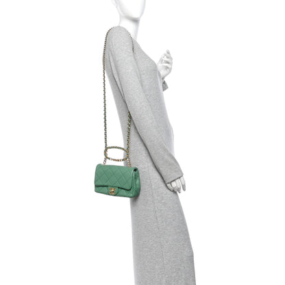 Chanel Lambskin Quilted Mini Logo Flap With Handle Green 2 of 12