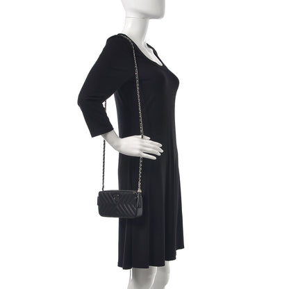 Chanel Calfskin Chevron Quilted Tassel Clutch With Chain Black 2 of 10