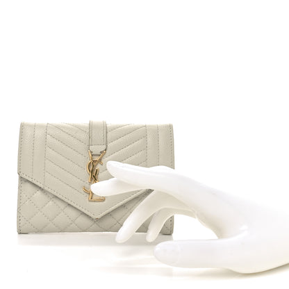 Saint Laurent Grain De Poudre Textured Mixed Matelasse Triquilt Small Monogram Envelope Wallet Blanc Vintage 2 of 9