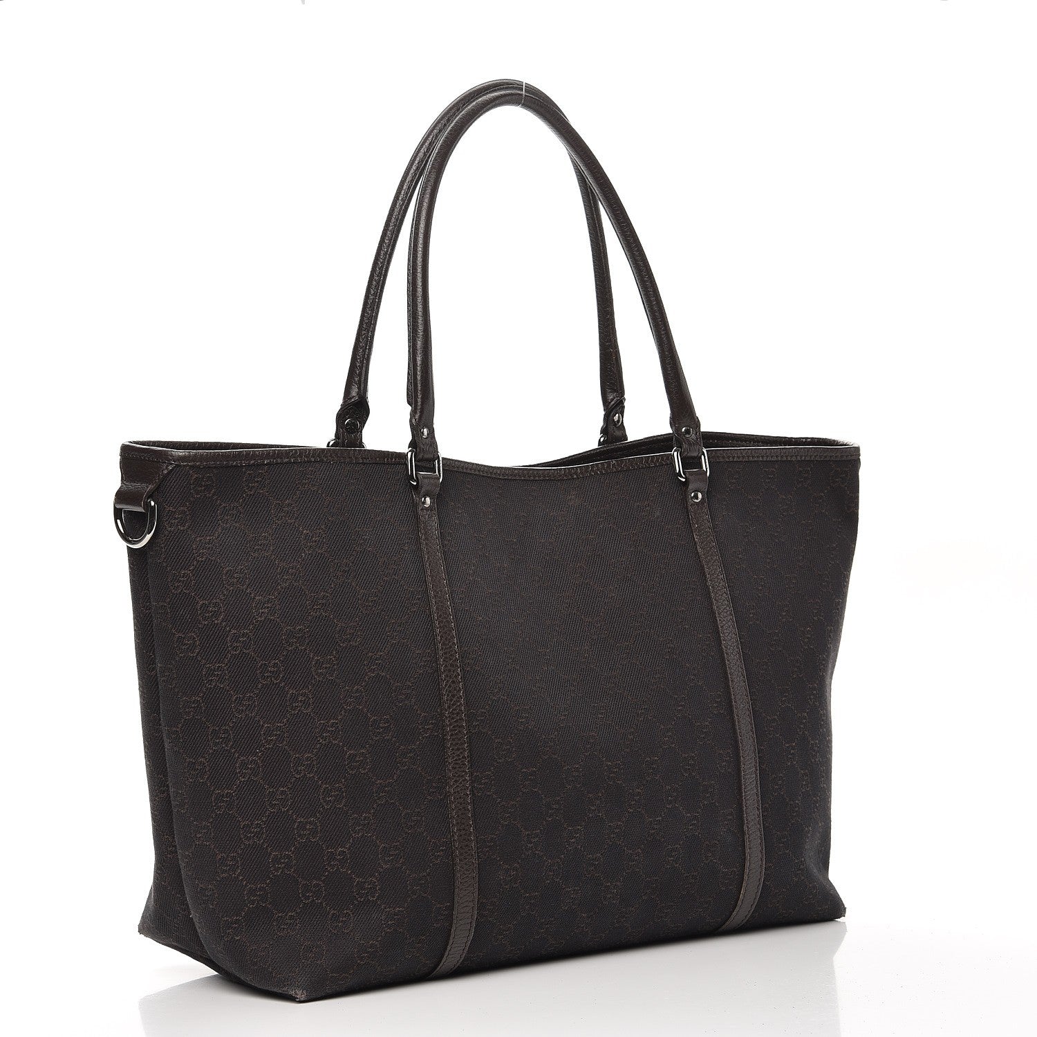 Gucci Denim Dollar Calfskin GG Monogram Large Joy Tote Brown 3 of 14