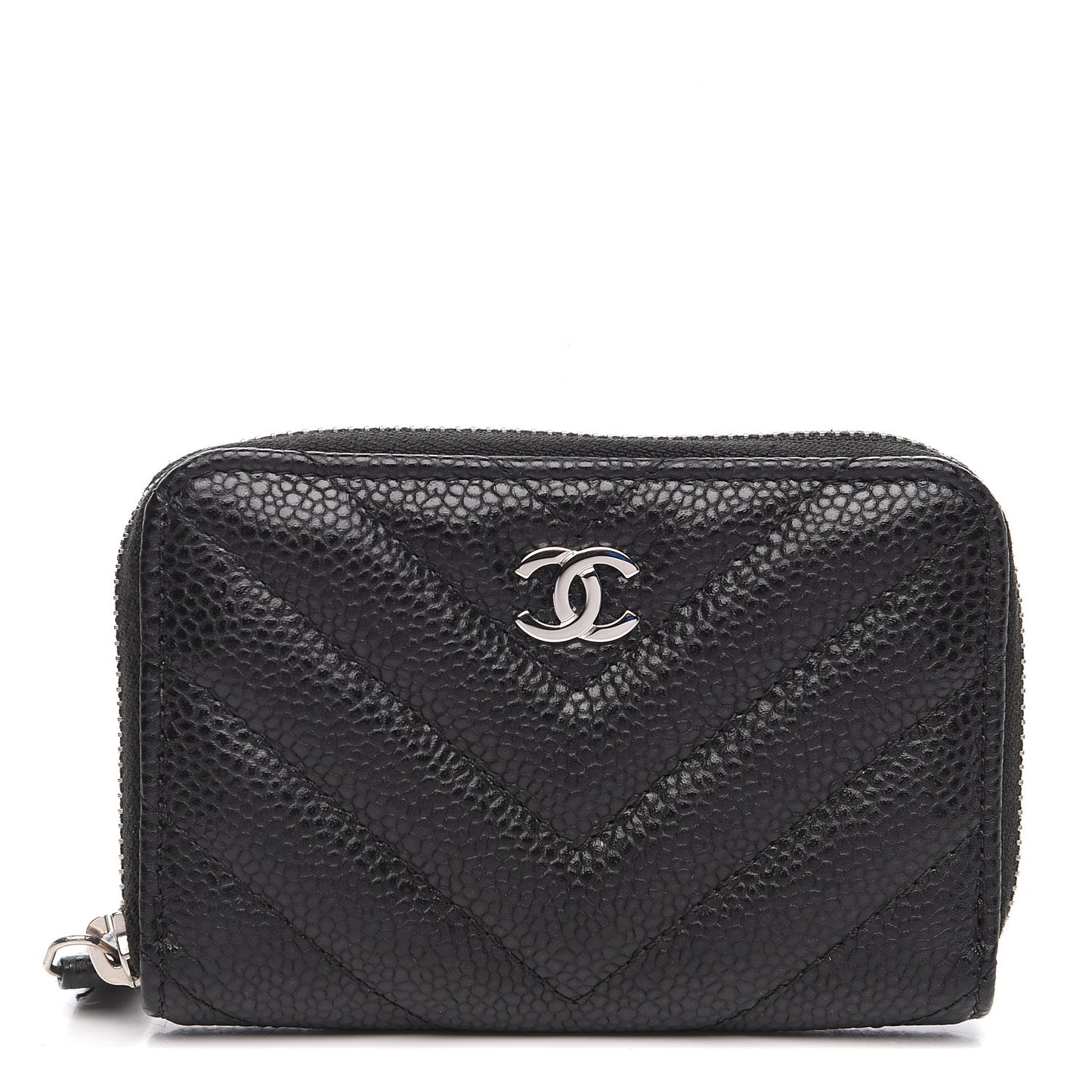Caviar Chevron Quilted Zip Coin Purse Black