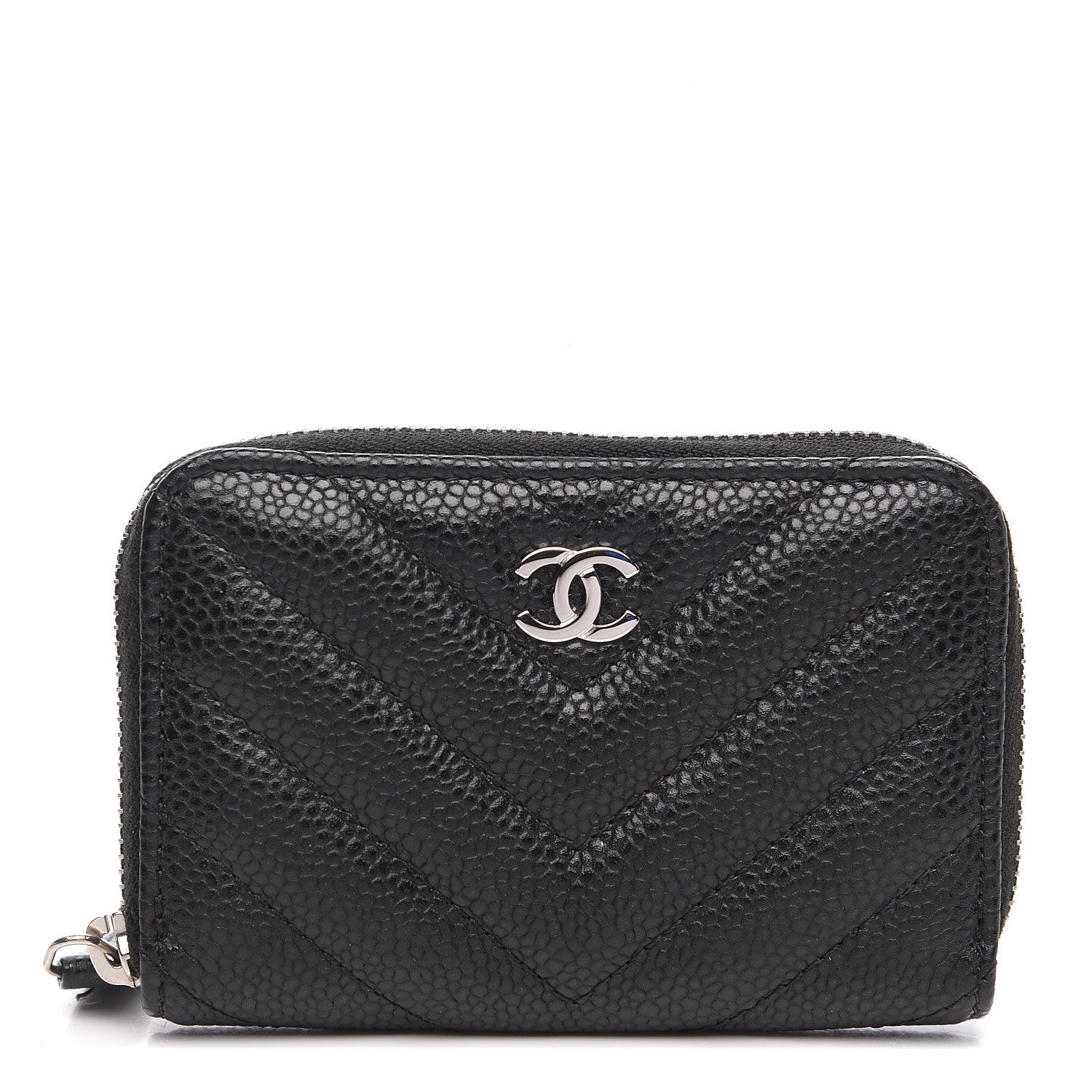 Chanel Caviar Chevron Quilted Zip Coin Purse Black 1 of 7