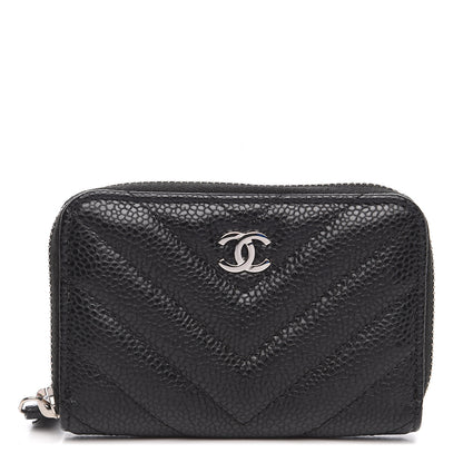 Chanel Caviar Chevron Quilted Zip Coin Purse Black 1 of 7
