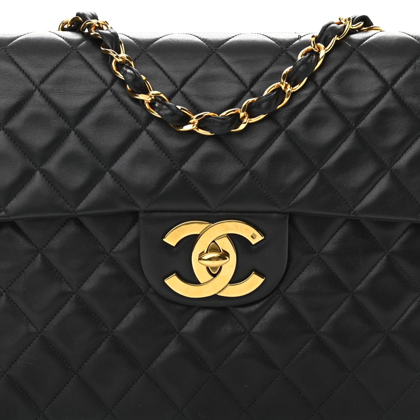 Lambskin Quilted XL Jumbo Single Flap Black