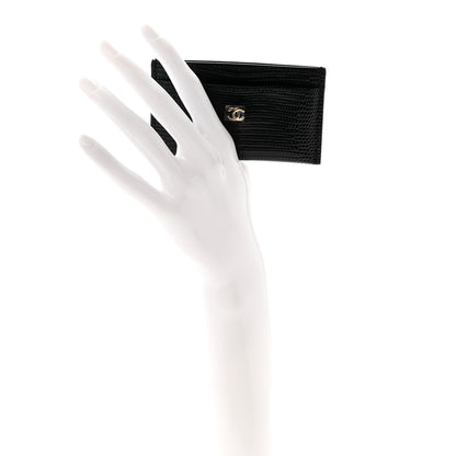 Chanel Calfskin Lizard Embossed Card Holder Black 2 of 8