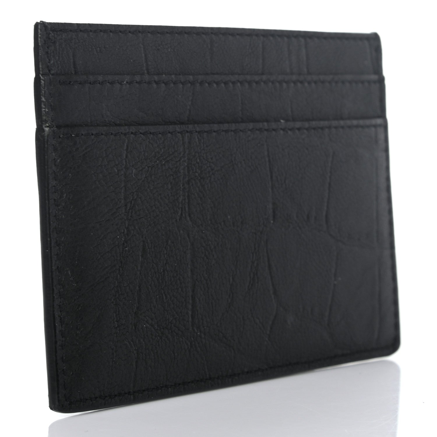 Saint Laurent Calfskin Crocodile Embossed Monogram Credit Card Case Black 3 of 7