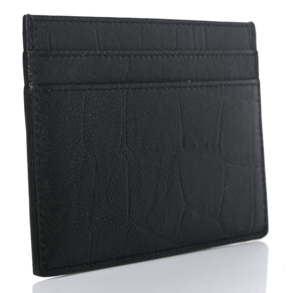 Saint Laurent Calfskin Crocodile Embossed Monogram Credit Card Case Black 3 of 7