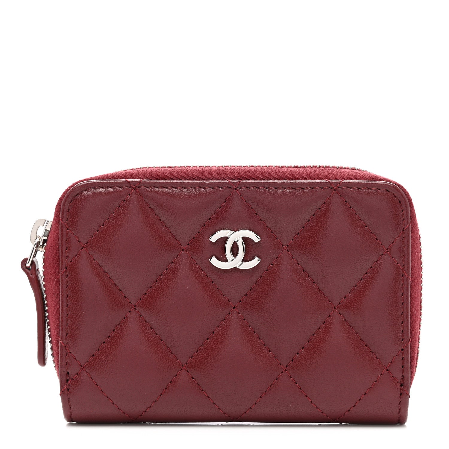 Chanel Lambskin Quilted Zip Around Coin Purse Wallet Burgundy 1 of 8