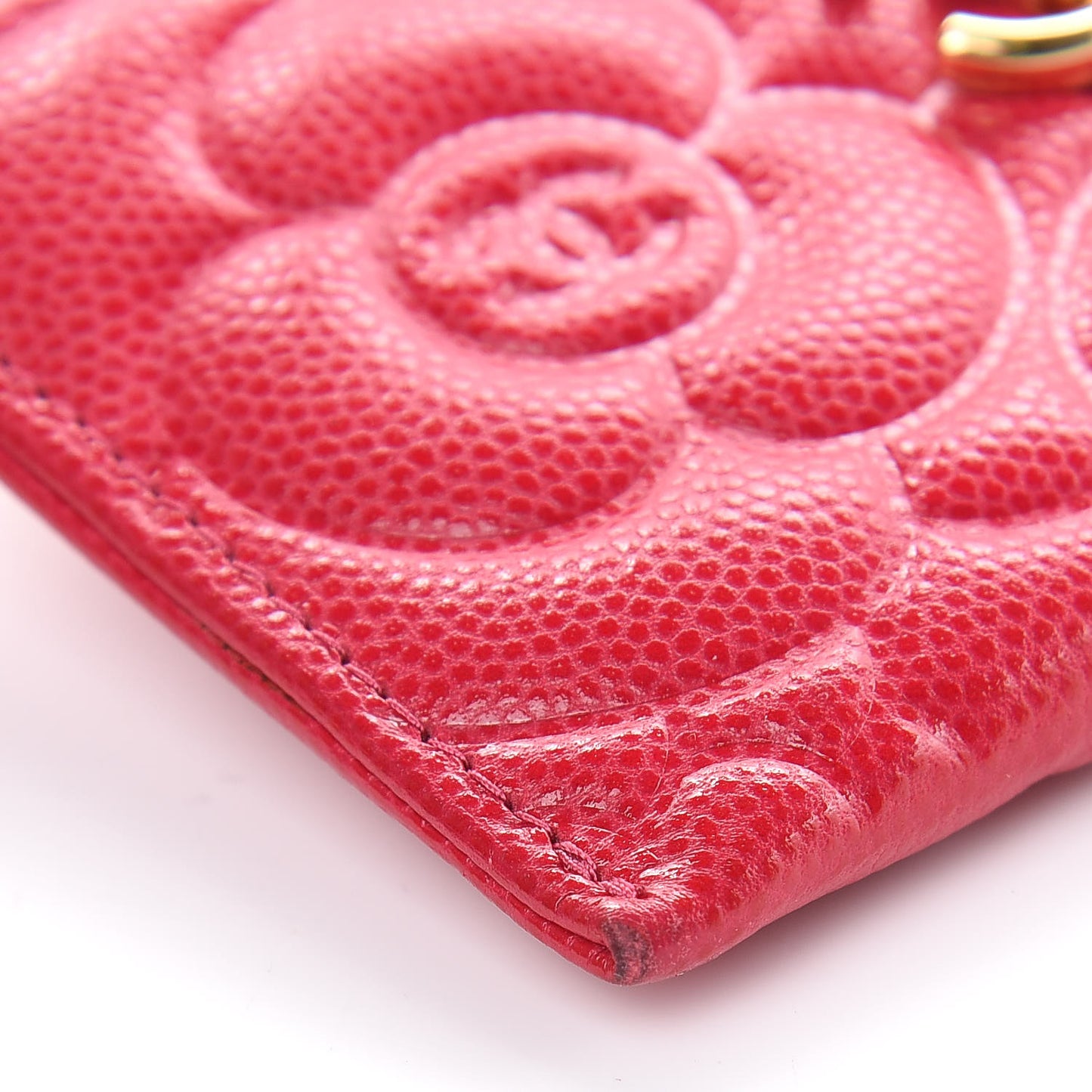 Caviar Camellia Embossed Card Holder Fuchsia