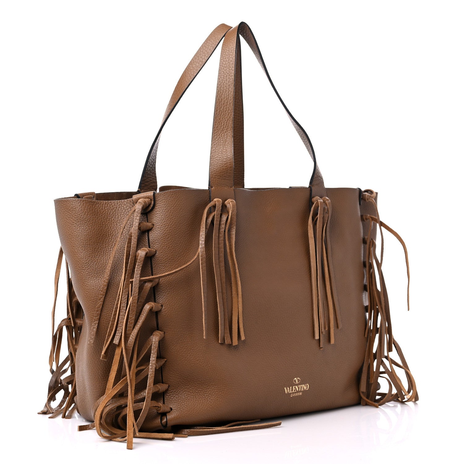Valentino Garavani Grained Calfskin C-Rockee Fringe Tote Light Cuir 3 of 8
