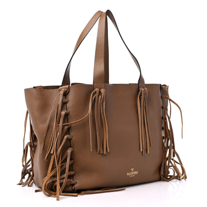 Valentino Garavani Grained Calfskin C-Rockee Fringe Tote Light Cuir 3 of 8