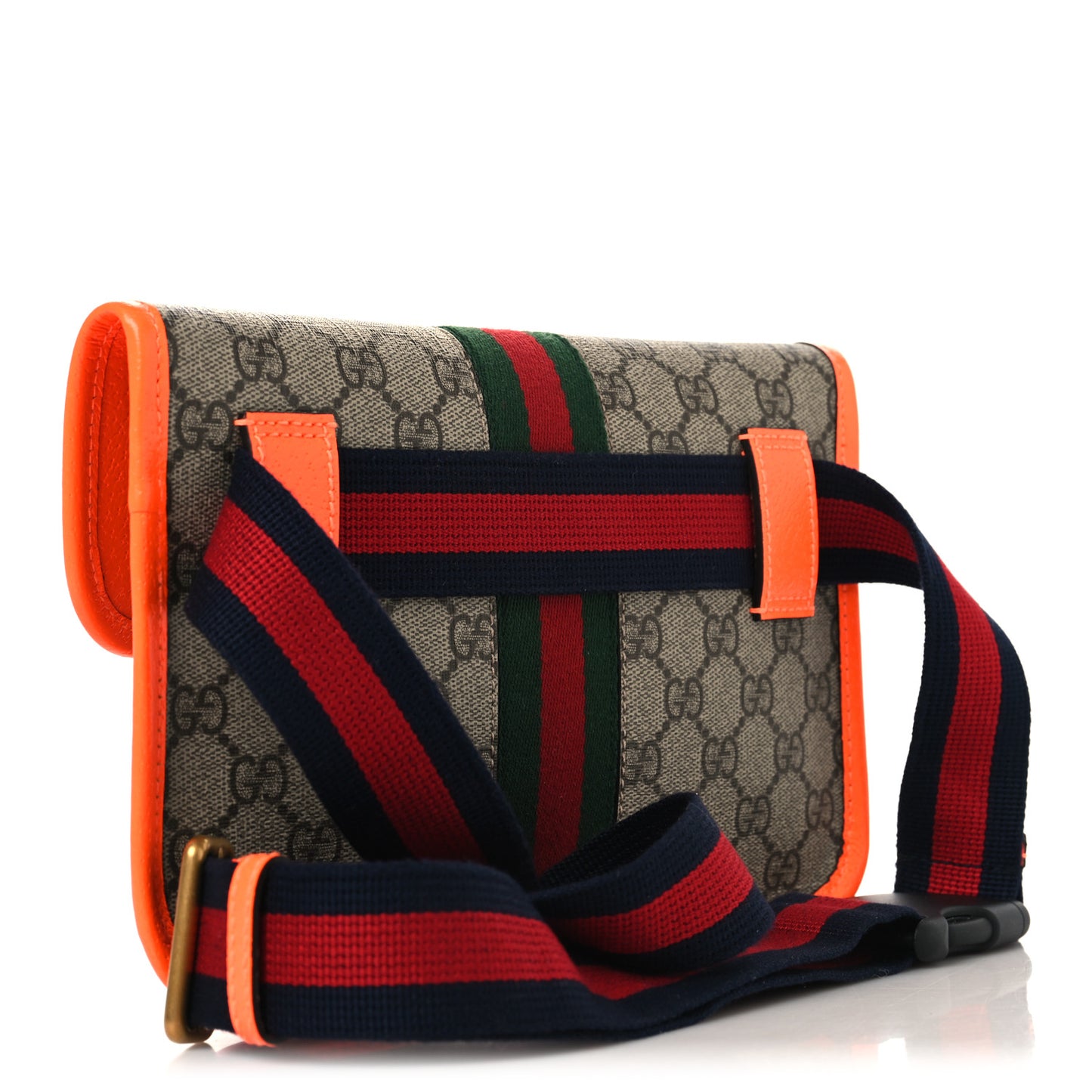 GG Supreme Monogram Web Small Ophidia Belt Bag Beige Ebony Orange Fluo