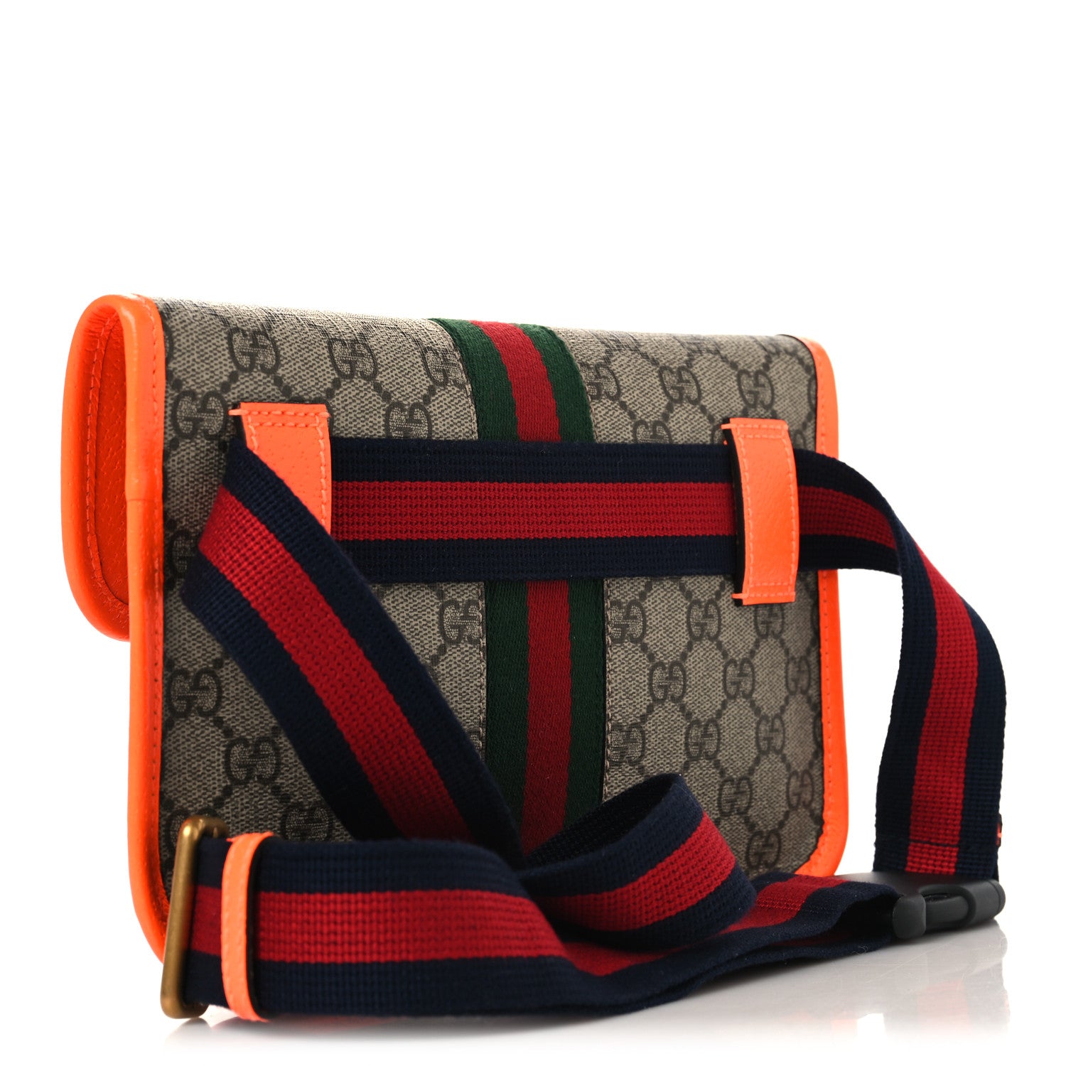 Gucci GG Supreme Monogram Web Small Ophidia Belt Bag Beige Ebony Orange Fluo 3 of 10