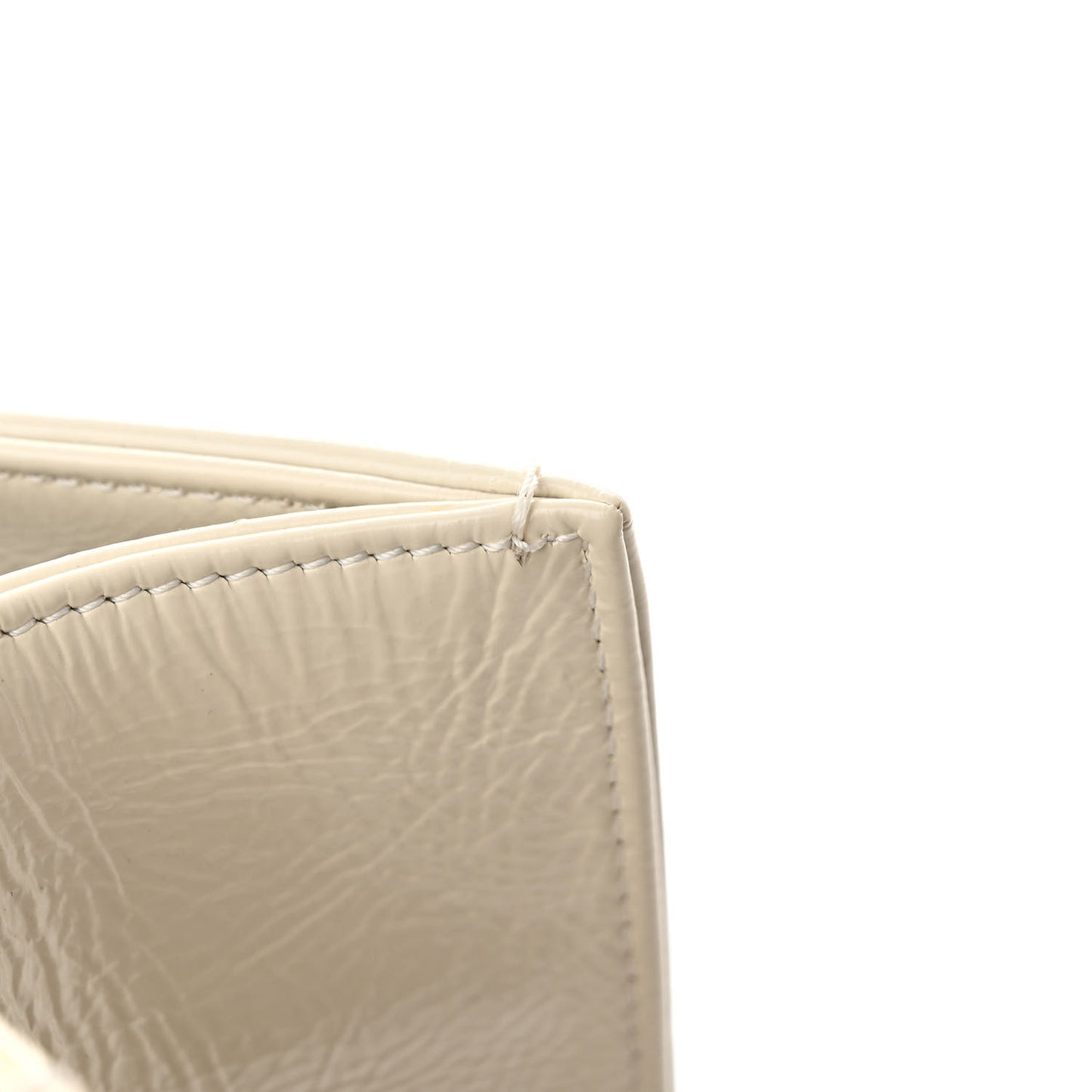 Shiny Aged Calfskin Shopping Bag White