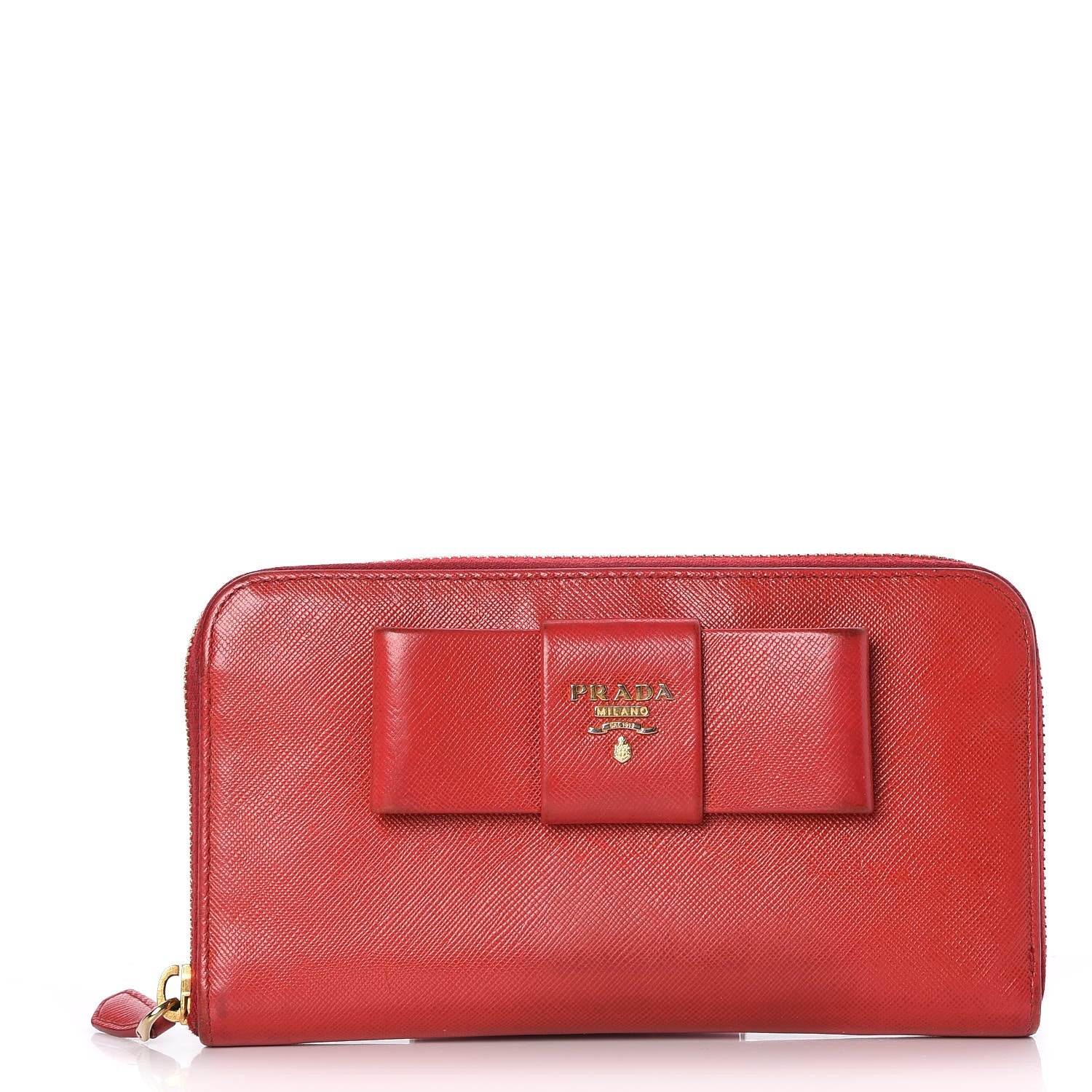 Prada Saffiano Fiocco Bow Zip Around Wallet Fuoco 1 of 12