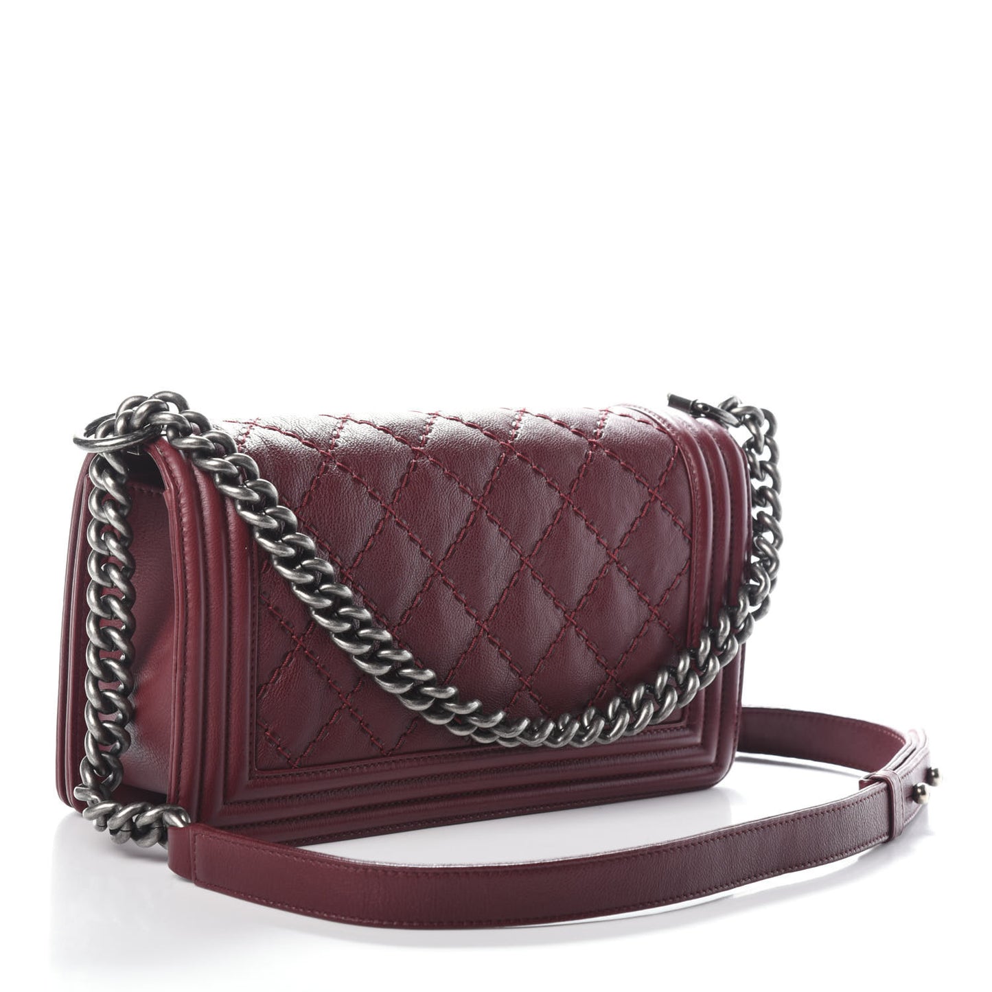 Calfskin Double Stitch Medium Boy Flap Burgundy
