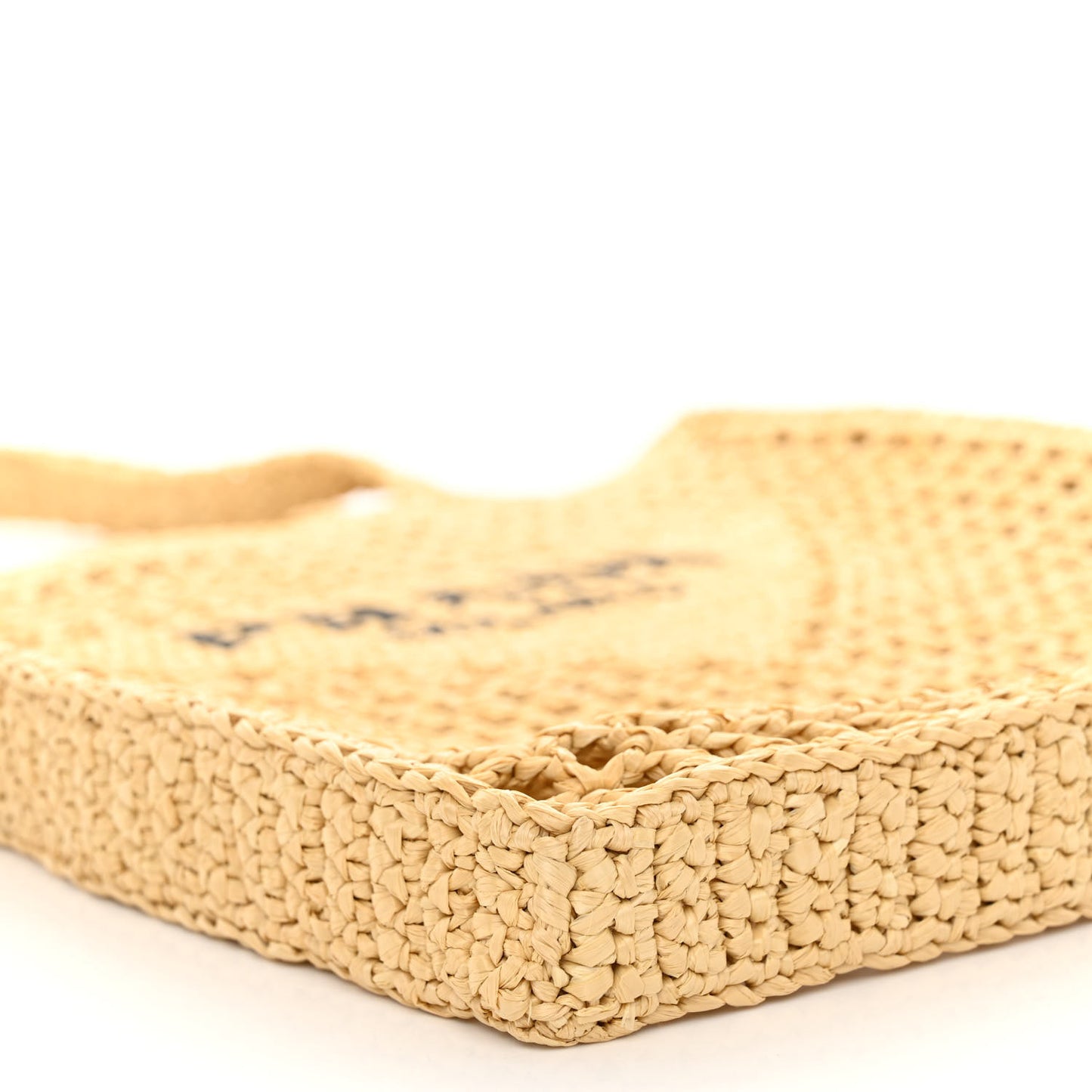Yarn Raffia Effect Crochet Logo Embroidered Tote Bag Naturale