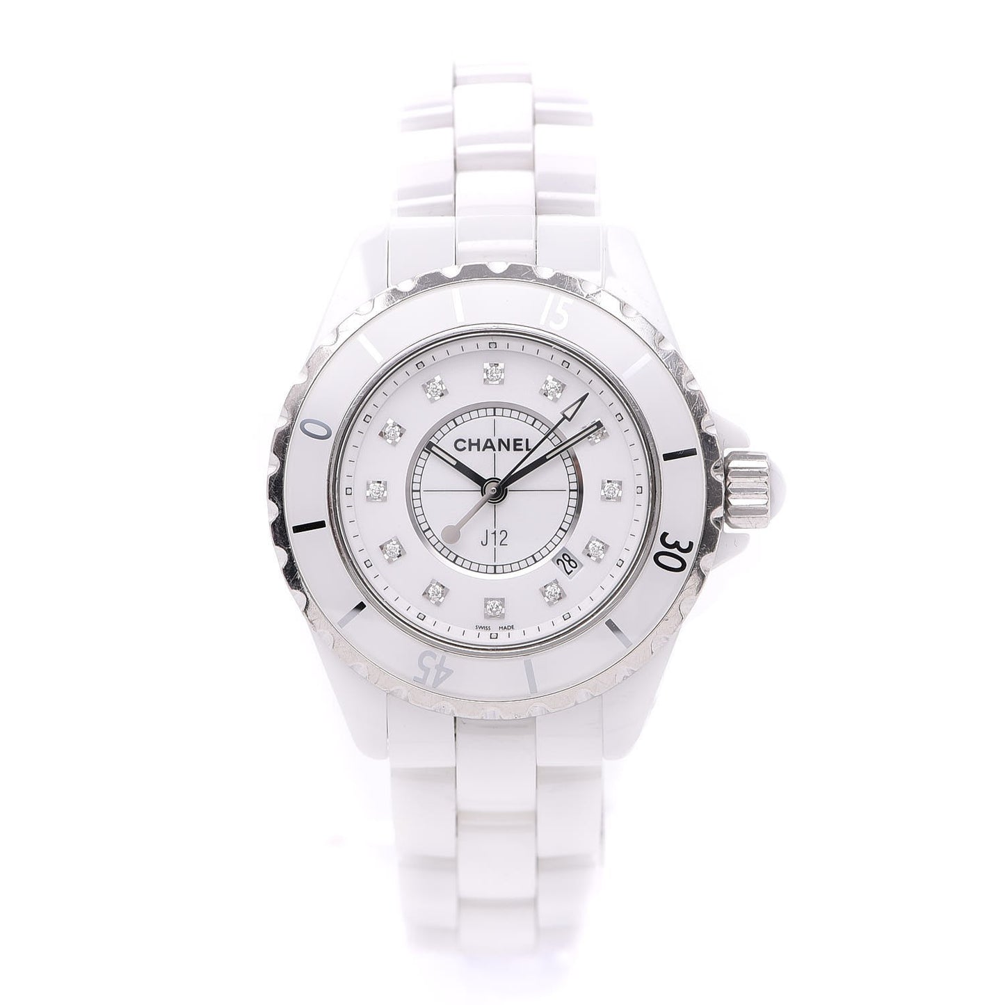 Stainless Steel Ceramic Diamond 33mm J12 Quartz Watch White