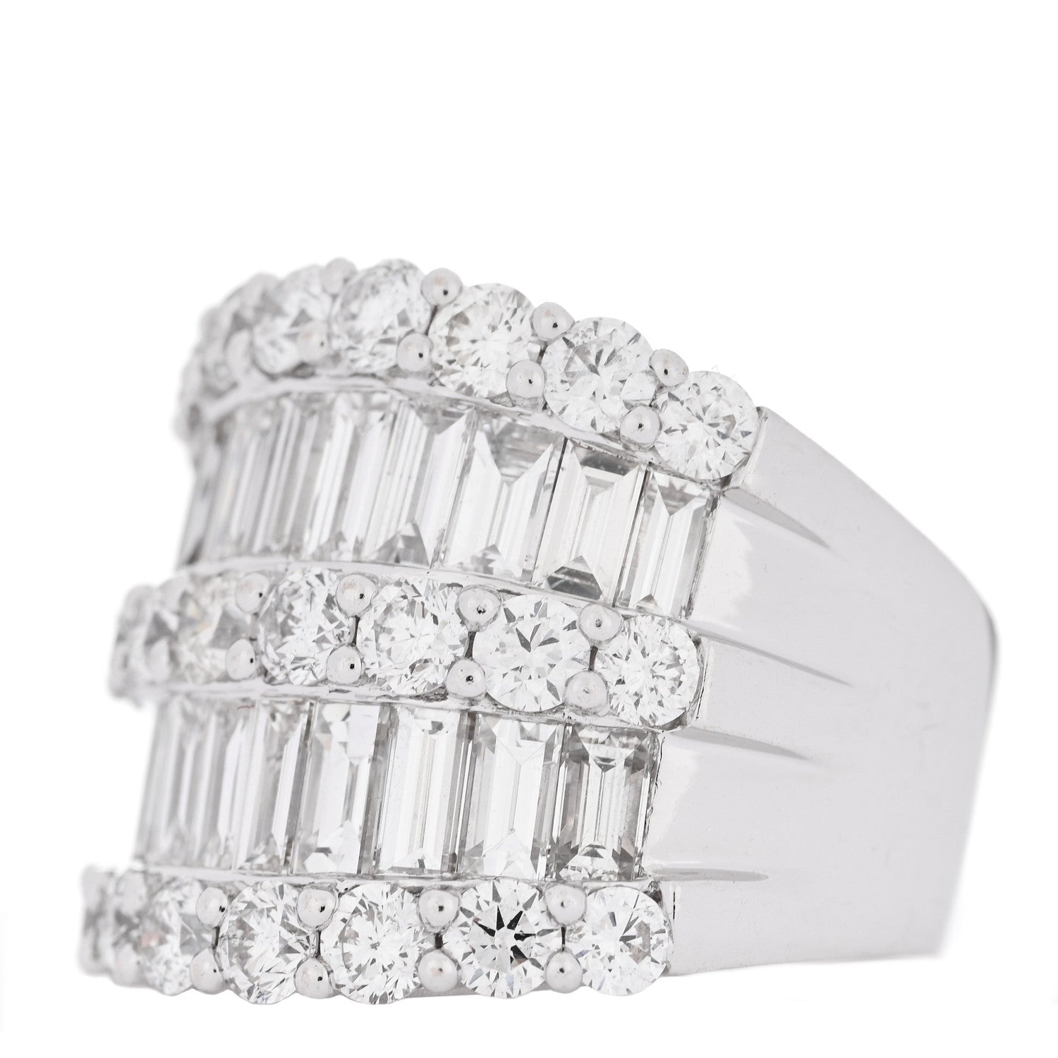 Parker & West by FASHIONPHILE 18K White Gold Diamond 4.12ctw Round Baguette Cut Five Row Band Ring 53 6.5 3 of 7