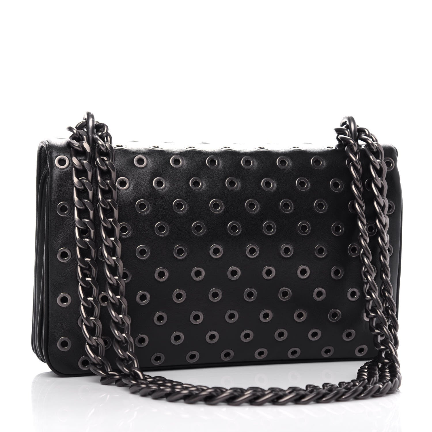 Prada Soft Calf Grommet Lock Flap Chain Shoulder Bag Black 3 of 9