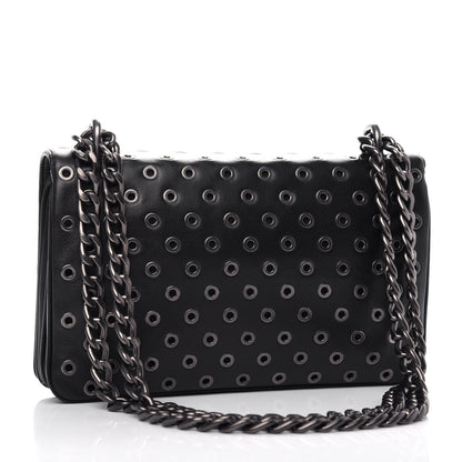Prada Soft Calf Grommet Lock Flap Chain Shoulder Bag Black 3 of 9