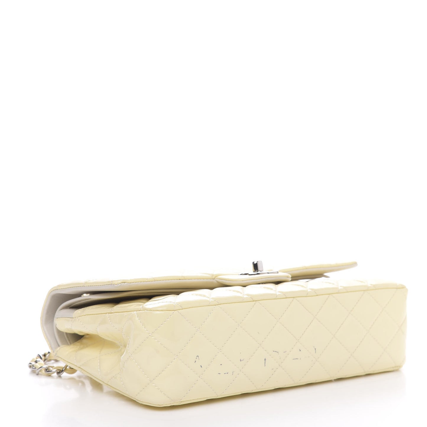 Patent Quilted Medium Double Flap Dark White