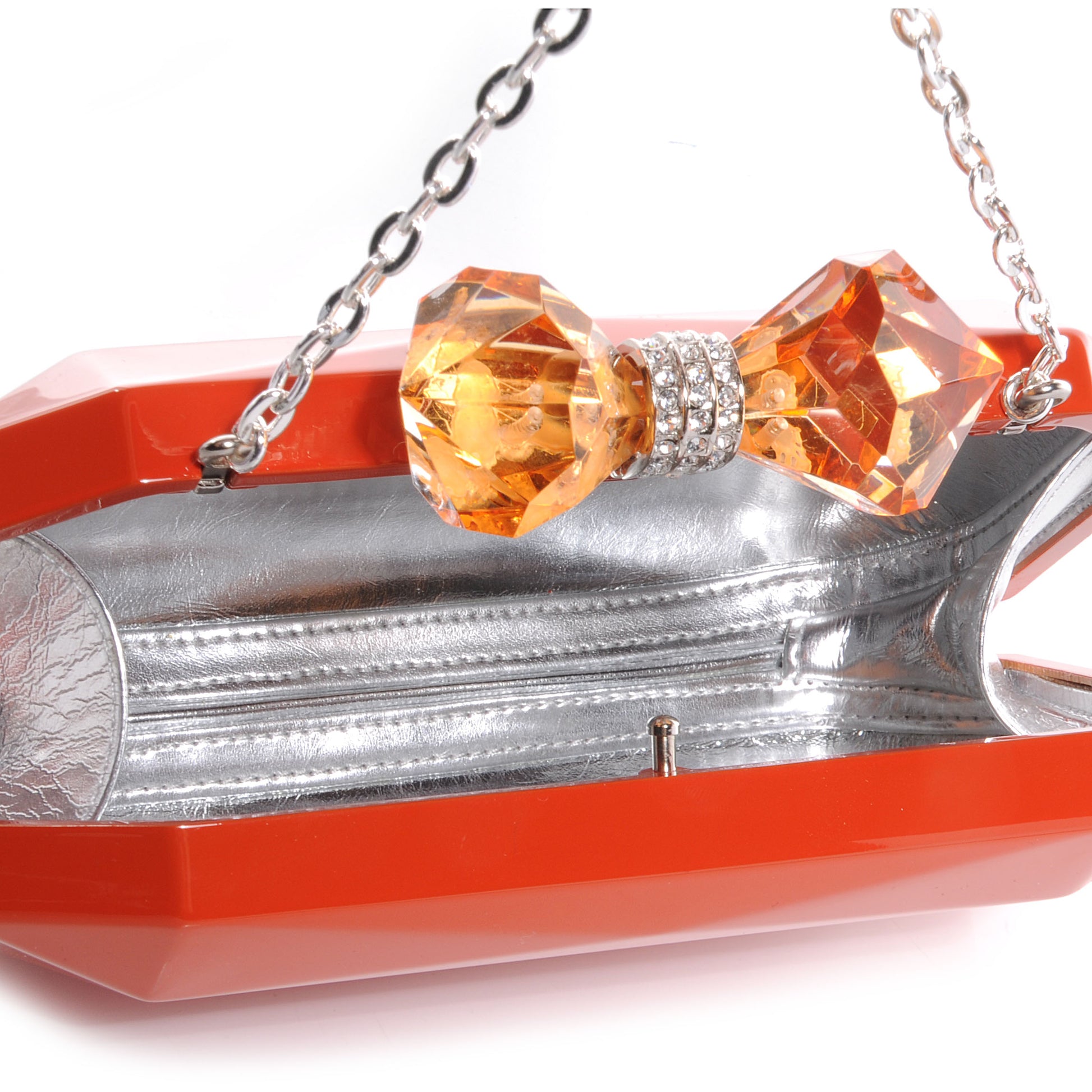 Judith Leiber Danielle Faceted Metal Bow Clutch Orange 6 of 7