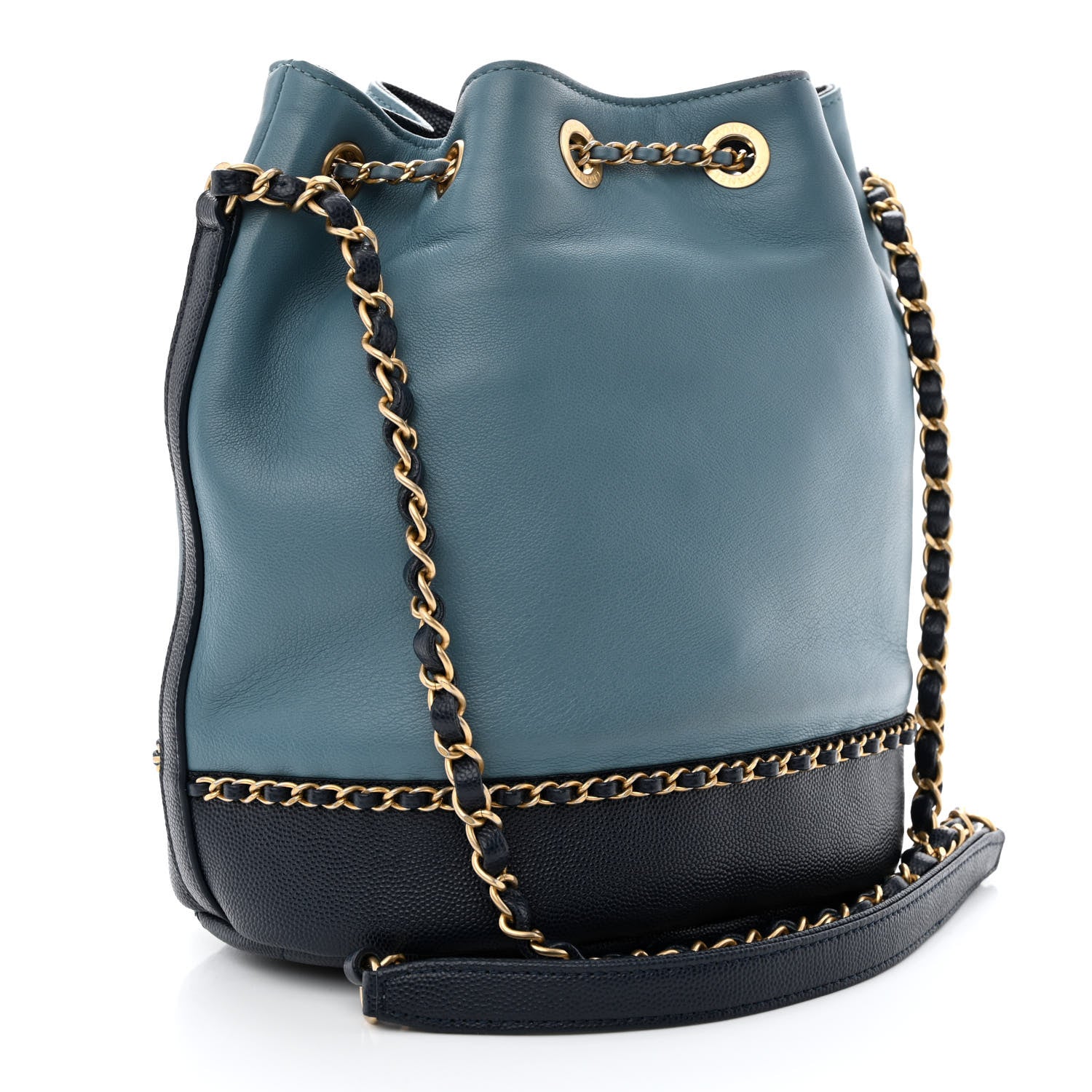 Chanel Grained Calfskin Lambskin CC Drawstring Bag Light Blue 3 of 10