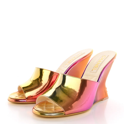 Chanel Laminated Calfskin Wedge Mules 39.5 Pink Orange Yellow 3 of 9