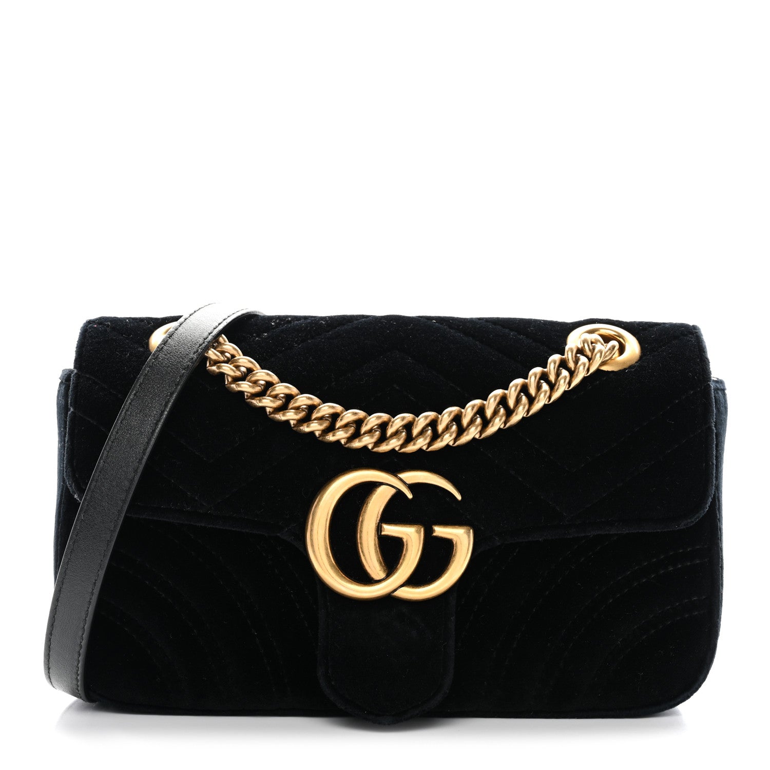 Gucci Velvet Matelasse Mini GG Marmont Shoulder Bag Black 1 of 10