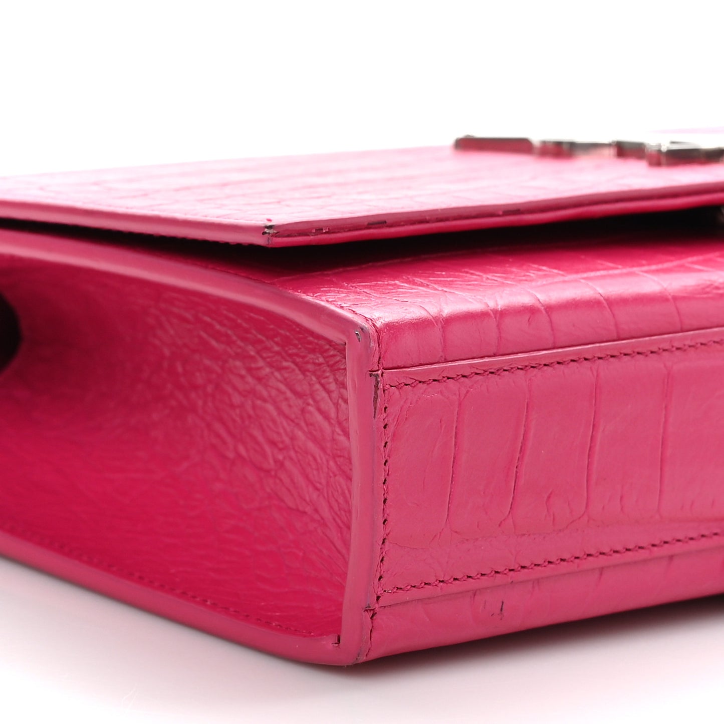 Calfskin Crocodile Embossed Medium Classic Monogram Kate Tassel Satchel Fuchsia