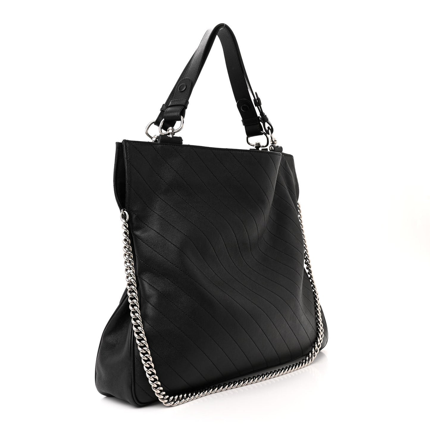 Sakai Be Green Calfskin Diagonal Stitched Medium Blondie Tote Black