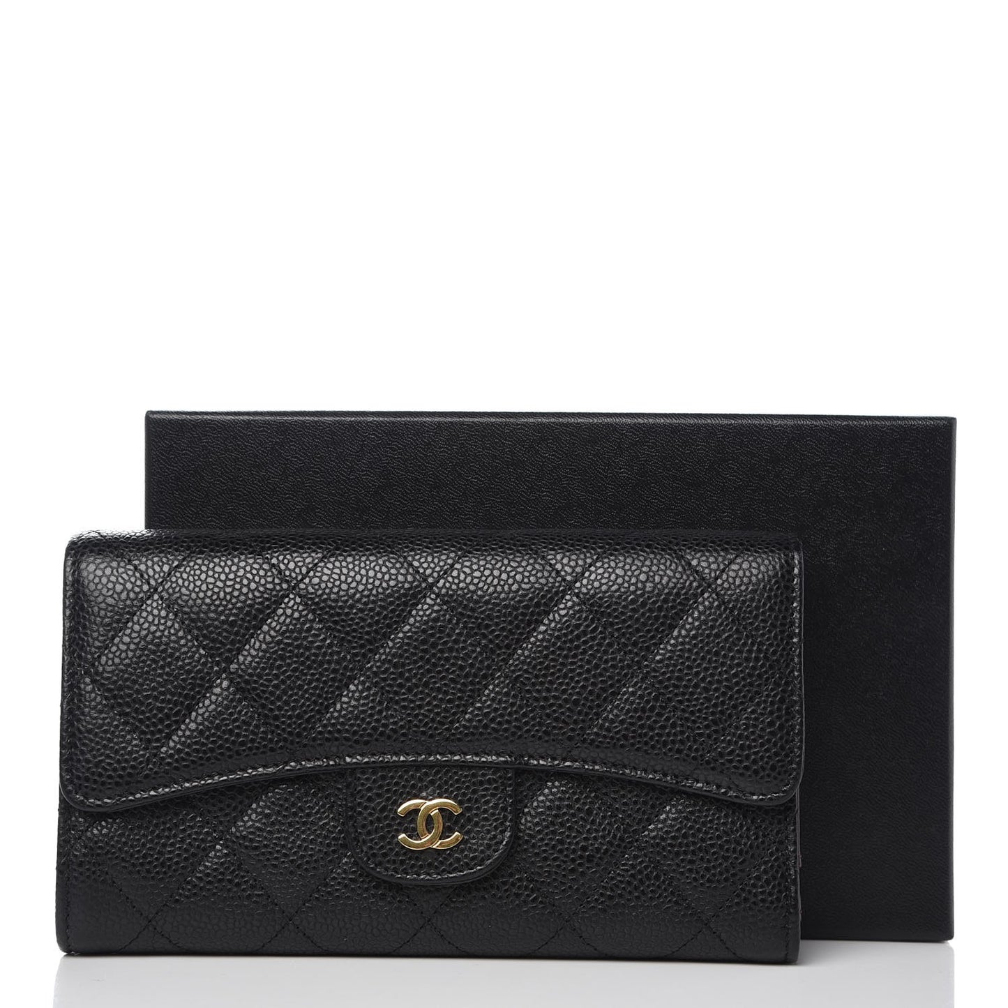Caviar Quilted Large Flap Wallet Black