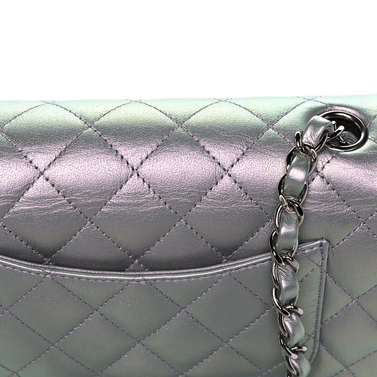 Iridescent Calfskin Quilted Mini Rectangular Flap Light Purple