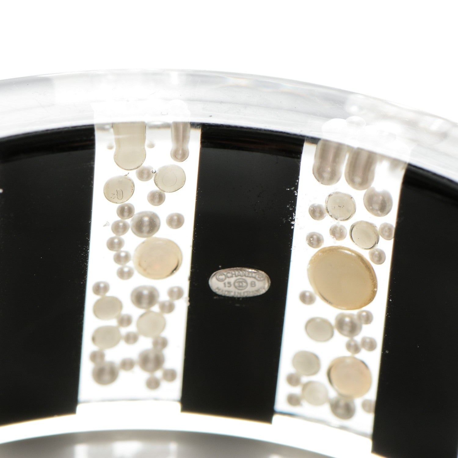 Chanel Resin Pearl Striped CC Cuff Bangle Black 3 of 4