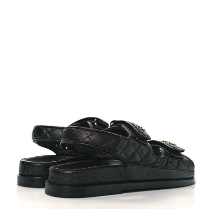 Chanel Grained Calfskin Velcro Dad Sandals 36 Black 4 of 9