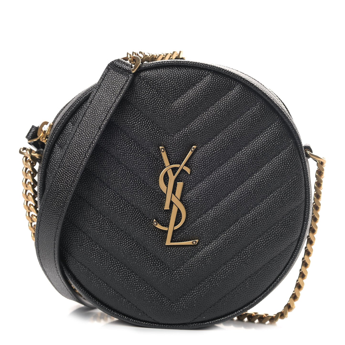 Grain De Poudre Matelasse Chevron Quilted Round Vinyle Camera Bag Black
