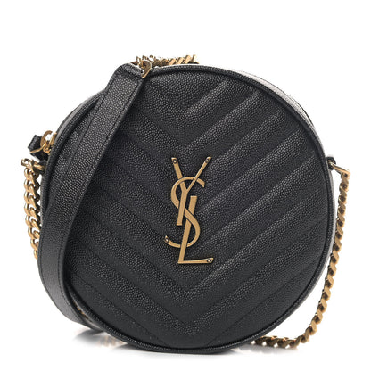 Saint Laurent Grain De Poudre Matelasse Chevron Quilted Round Vinyle Camera Bag Black 1 of 9