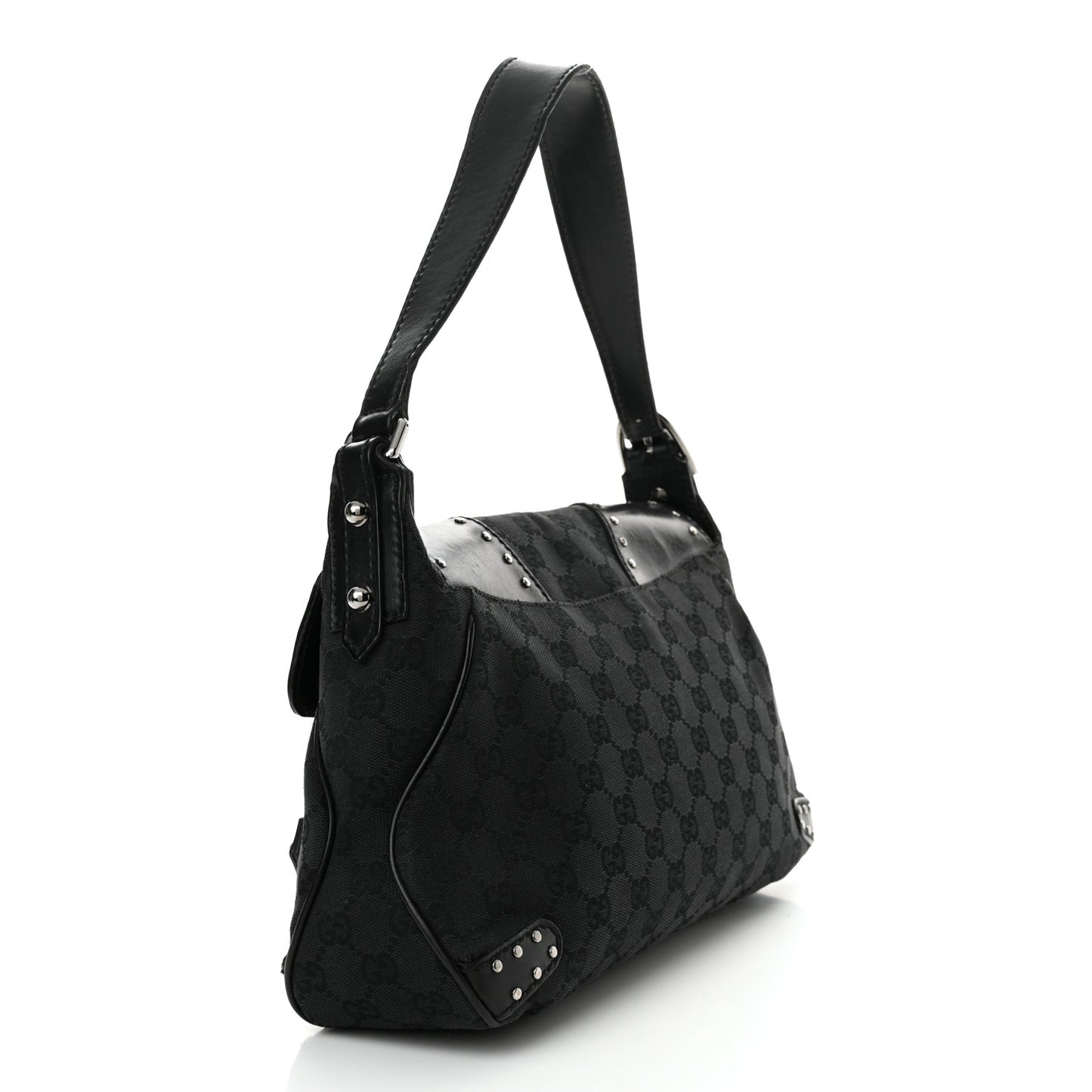 Monogram Horsebit Chain Studded Flap Shoulder Bag Black
