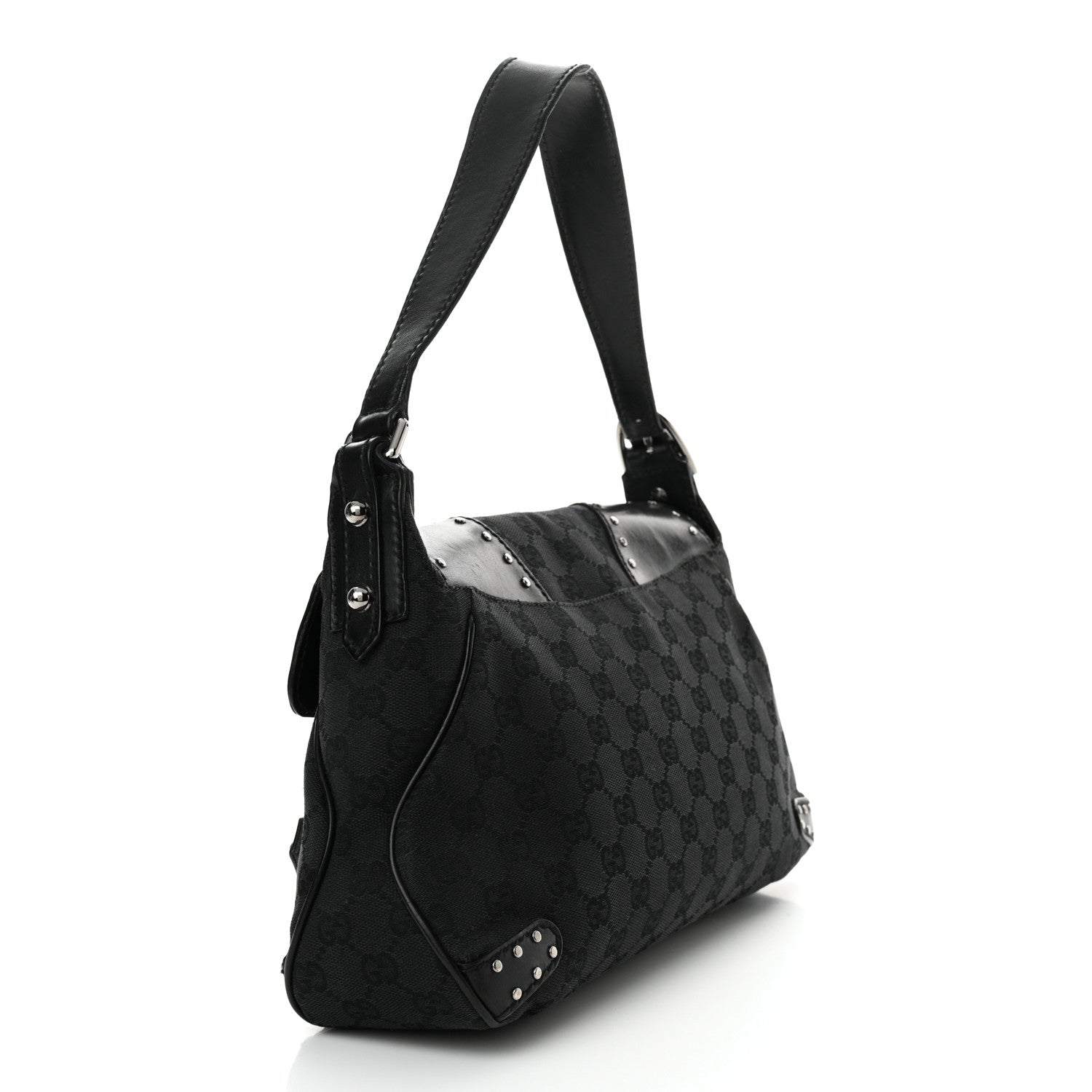 Gucci Monogram Horsebit Chain Studded Flap Shoulder Bag Black 3 of 19