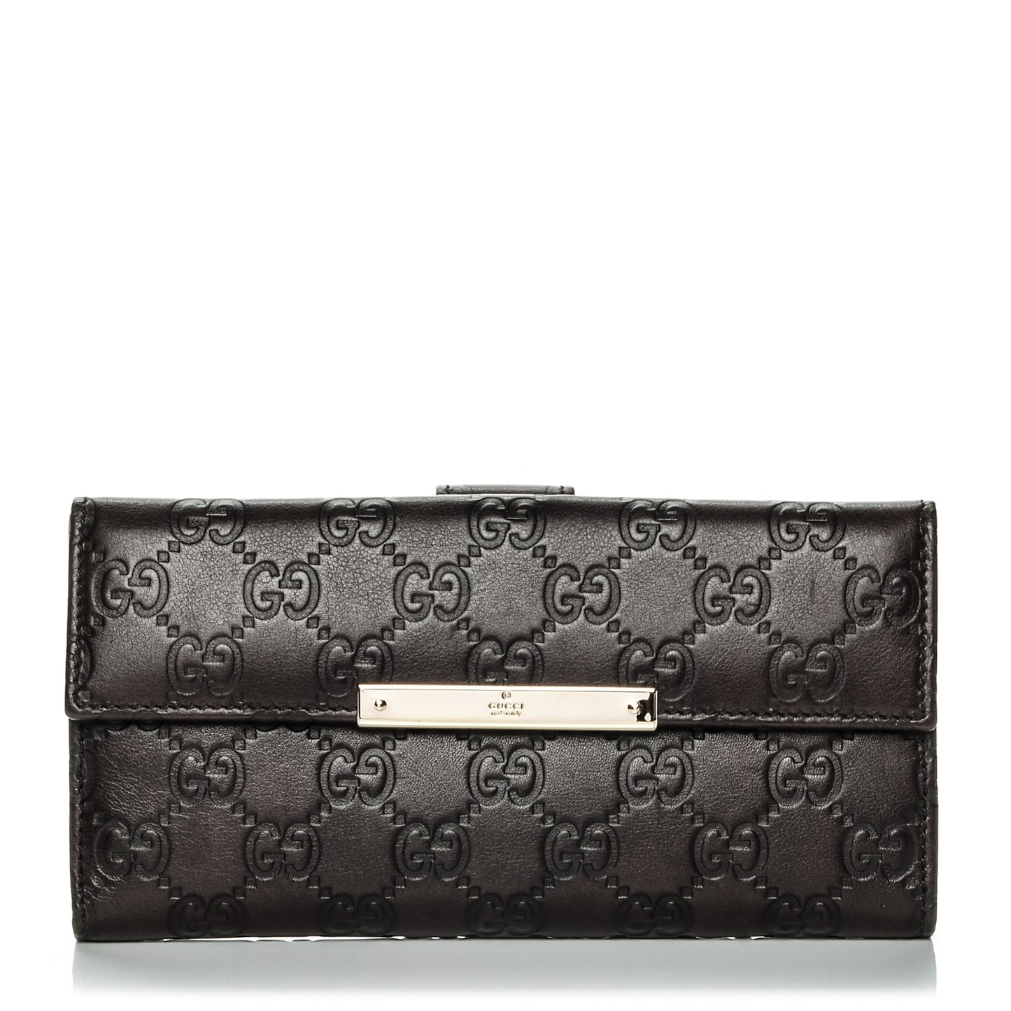 Guccissima Margaux Calfskin Metal Bar Continental Flap Wallet Chocolate