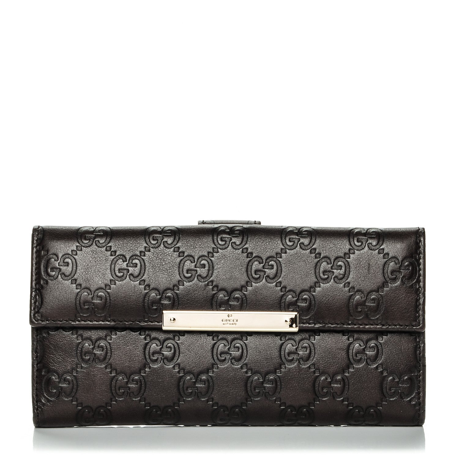 Gucci Guccissima Margaux Calfskin Metal Bar Continental Flap Wallet Chocolate 1 of 7