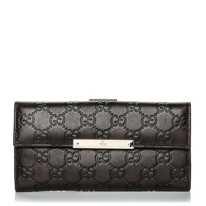 Gucci Guccissima Margaux Calfskin Metal Bar Continental Flap Wallet Chocolate 1 of 7