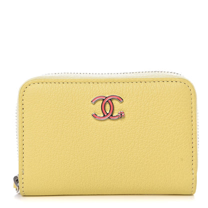 Chanel Goatskin CC Clover Zip Coin Purse Yellow 1 of 8