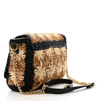 Gucci Raffia Azalea Calfskin Crochet Flower Small GG Marmont Shoulder Bag Natural Ecru Black 3 of 12