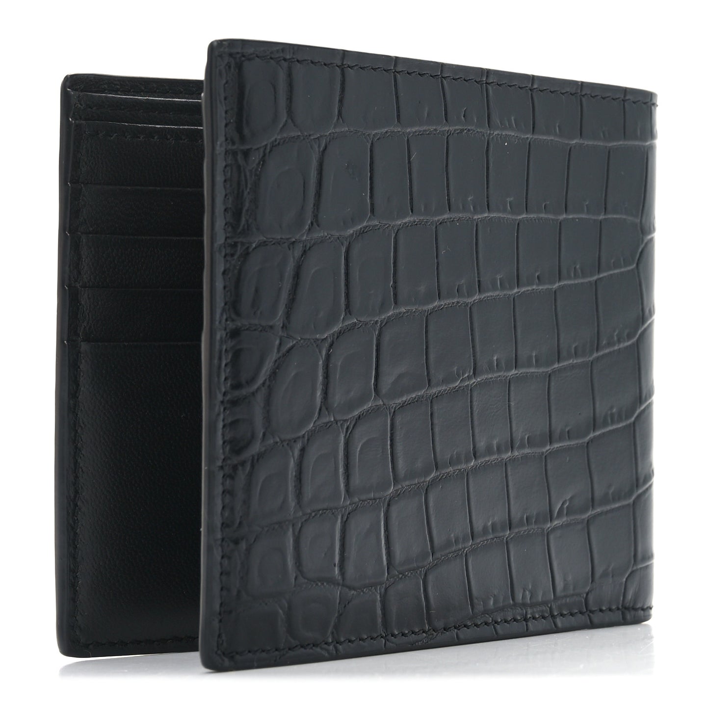 Calfskin Crocodile Embossed Tiny Cassandre East West Wallet Black