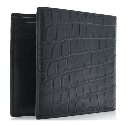 Saint Laurent Calfskin Crocodile Embossed Tiny Cassandre East West Wallet Black 3 of 7