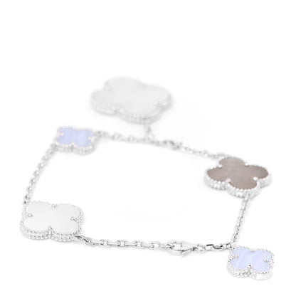 Van Cleef & Arpels 18K White Gold Chalcedony Mother of Pearl 5 Motifs Magic Alhambra Bracelet 3 of 5