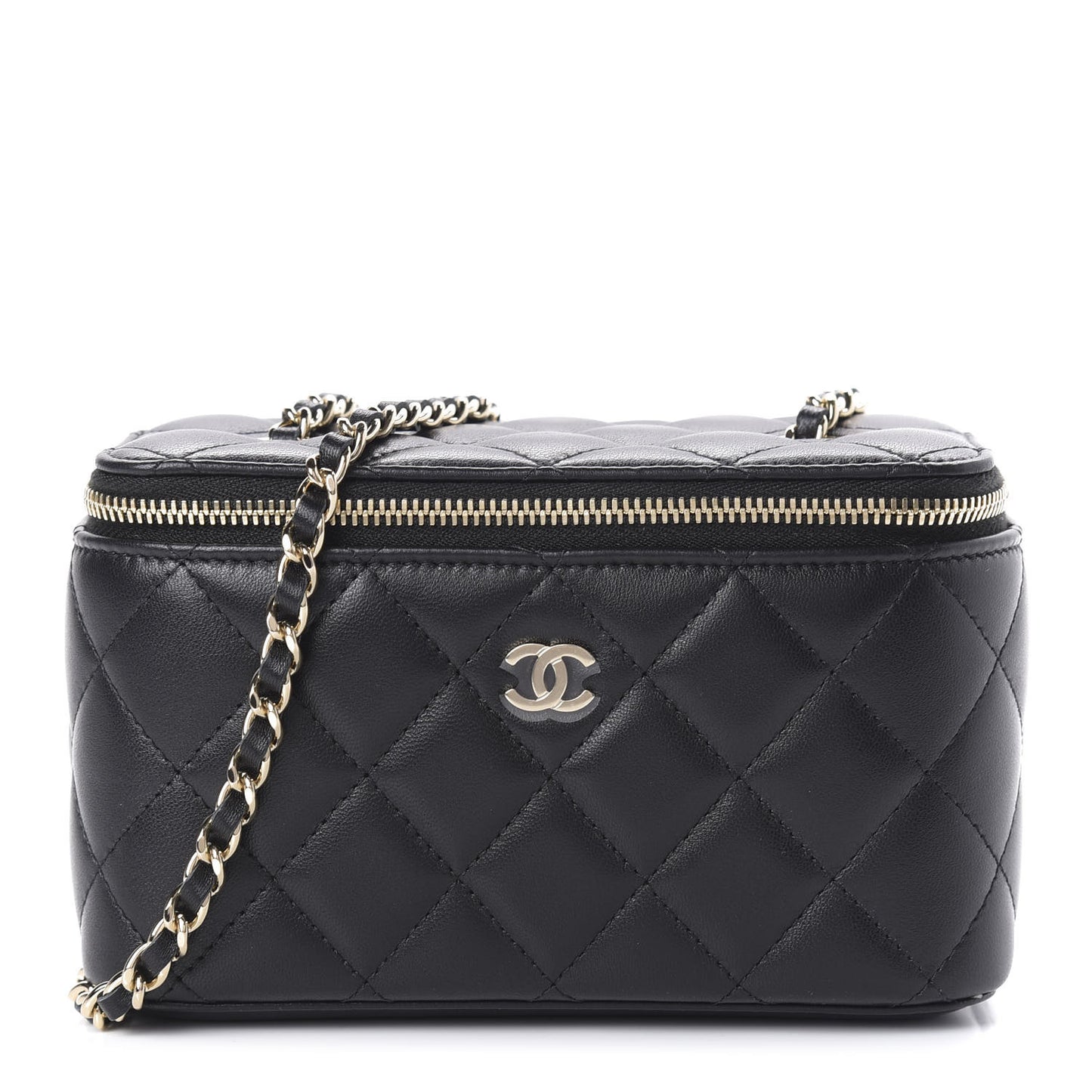 Lambskin Quilted Small Vanity Case With Chain Black